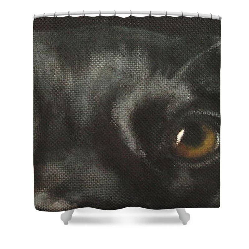 Black Labrador Shower Curtain featuring the painting Johnny by Carol Russell