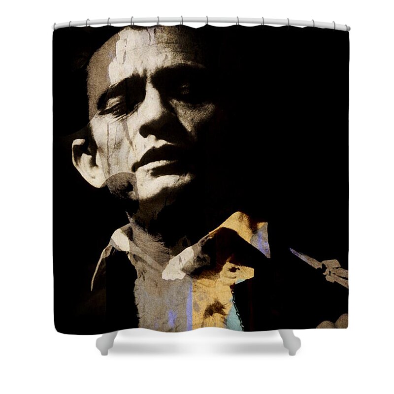 Johnny Cash Shower Curtain featuring the digital art Johnny Cash - I Walk The Line by Paul Lovering
