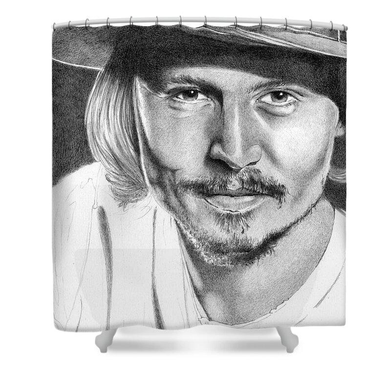 Johnny Depp Shower Curtain featuring the drawing Johnny Depp by Louise Howarth