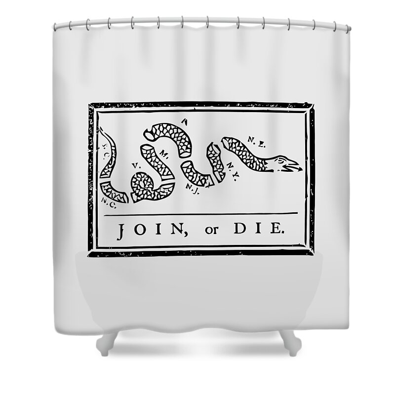 Join Or Die Shower Curtain featuring the mixed media Join or Die by War Is Hell Store