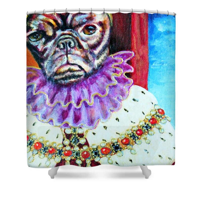 Pug Shower Curtain featuring the painting Joji by Linda Markwardt