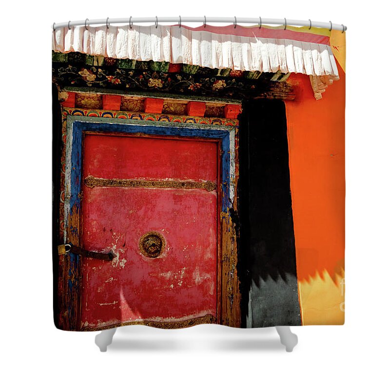 Tibet Shower Curtain featuring the photograph Jokhang Temple Door Lhasa Tibet Artmif.lv by Raimond Klavins