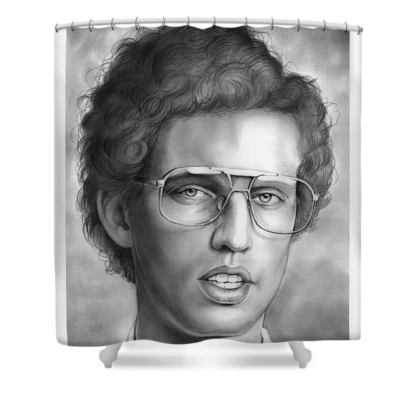 Jon Heder Shower Curtain featuring the drawing Jon Heder by Greg Joens