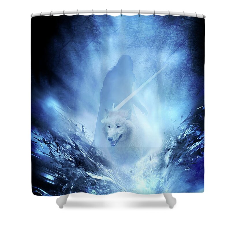 Jon Snow And Ghost Shower Curtain featuring the digital art Jon Snow and Ghost - Game of Thrones by Lilia D