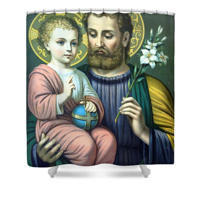Christians Shower Curtain featuring the painting Joseph and Baby Jesus by Munir Alawi
