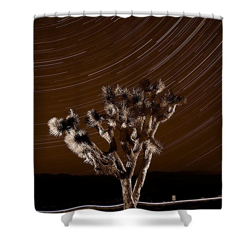 California Shower Curtain featuring the photograph Joshua Tree Night Lights Death Valley BW by Steve Gadomski