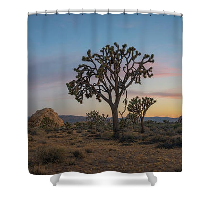Joshua Tree National Park Panorama Shower Curtain featuring the photograph Joshua Tree Sunset by Michael Ver Sprill
