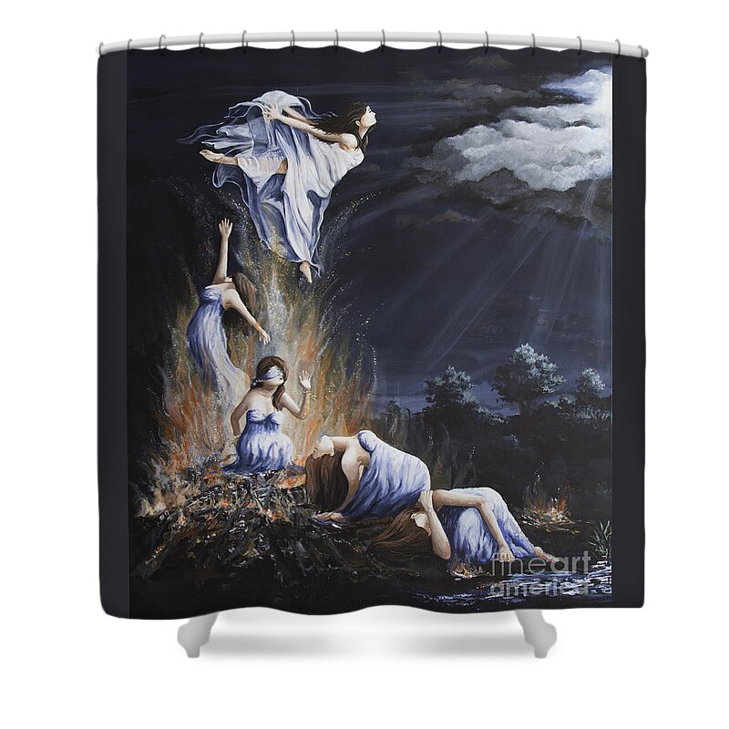 Spiritual. Conceptual Shower Curtain featuring the painting Journey into Self female by Mary Palmer