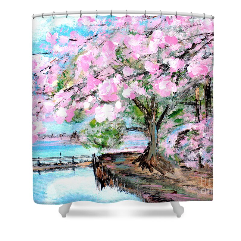 For Sale Shower Curtain featuring the painting Joy of Spring. for sale Art prints and cards by Oksana Semenchenko