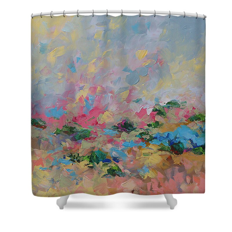 Art Shower Curtain featuring the painting Joyful Day by Linda Monfort