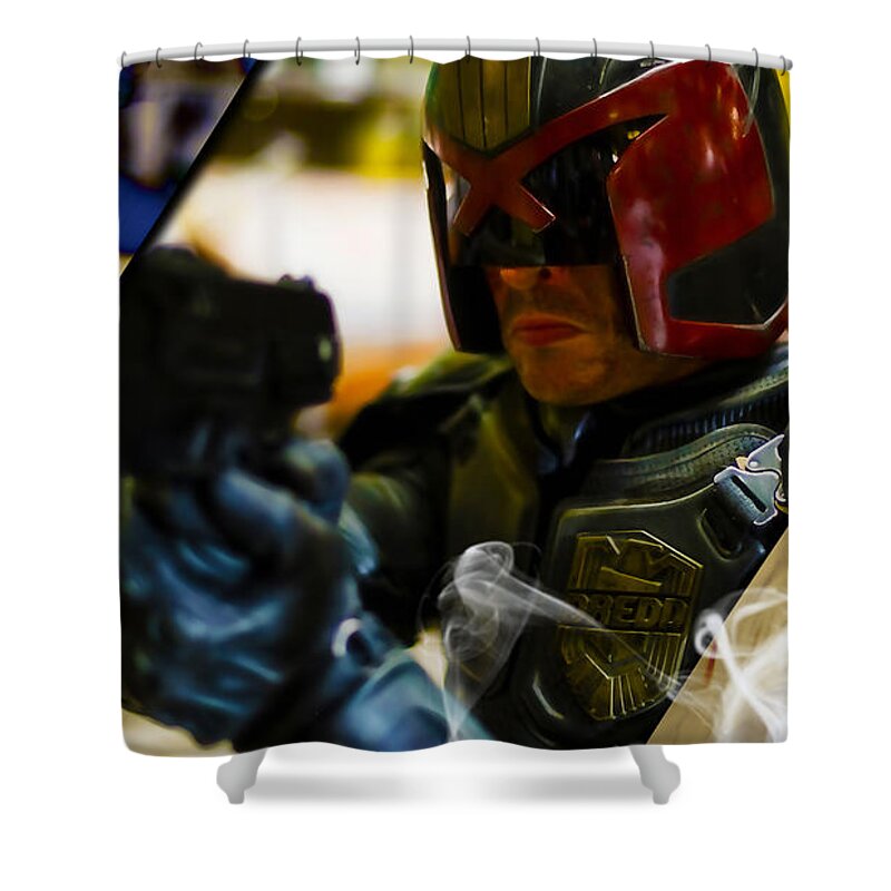 Judge Dredd Shower Curtain featuring the mixed media Judge Dredd Collection by Marvin Blaine