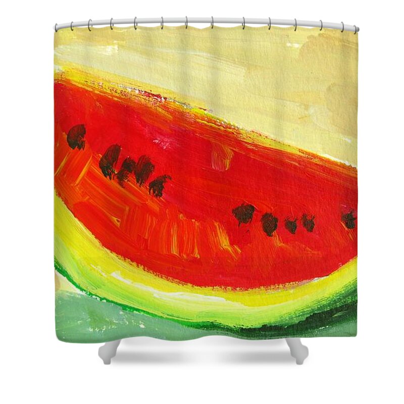 Watermelon Shower Curtain featuring the painting Juicy Watermelon - Kitchen Decor Modern Art by Patricia Awapara