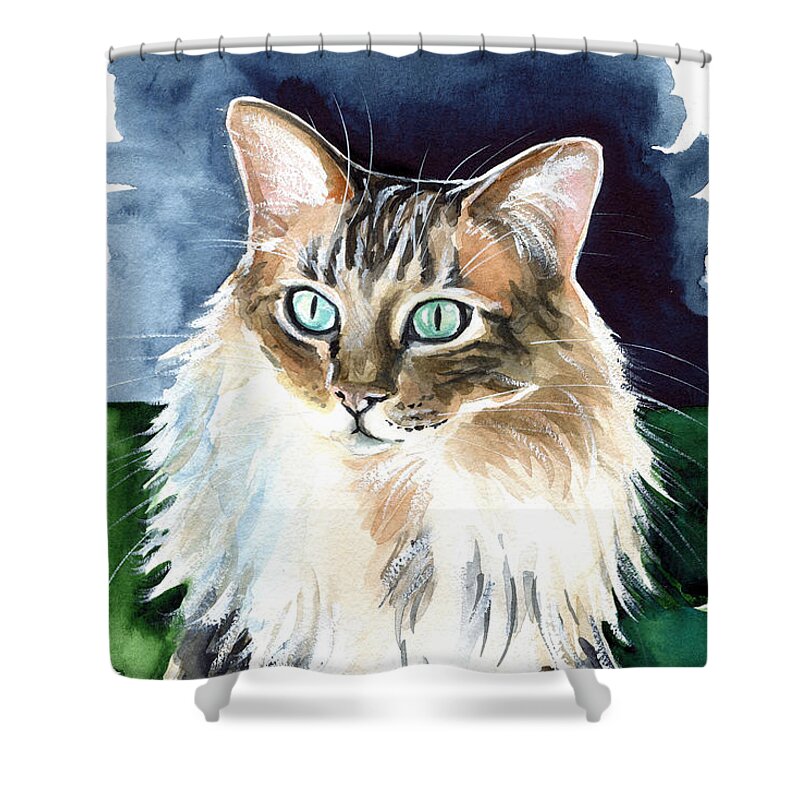 Cat Shower Curtain featuring the painting Juju - Cashmere Bengal Cat Painting by Dora Hathazi Mendes