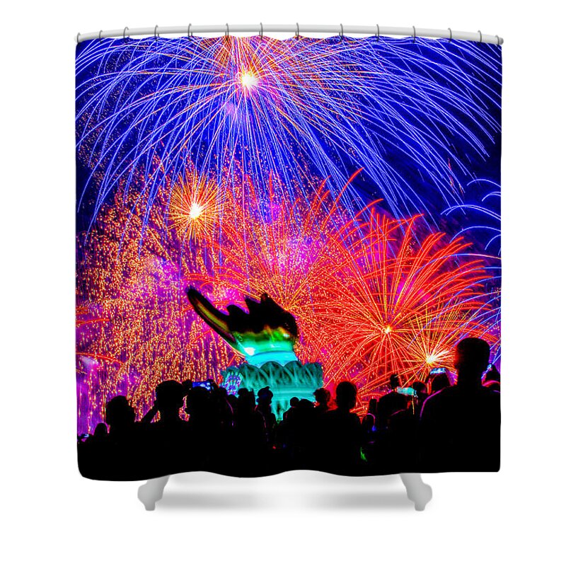 Fireworks Shower Curtain featuring the photograph July 4th Fireworks -1 by Hisao Mogi