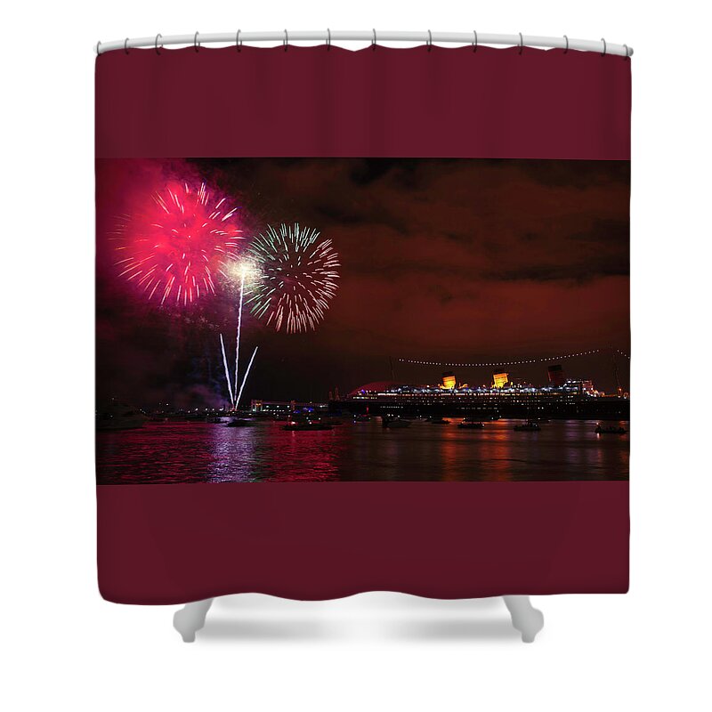 Independence Day Shower Curtain featuring the photograph July 4th Fireworks - Long Beach California by Ram Vasudev