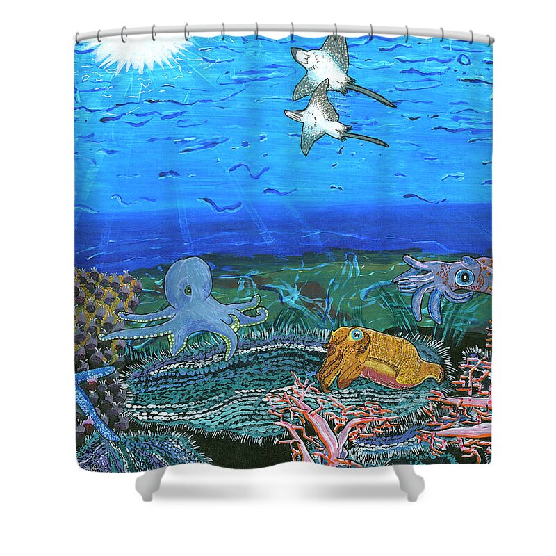 Sting Rays Shower Curtain featuring the painting June 2017 by Paul Fields