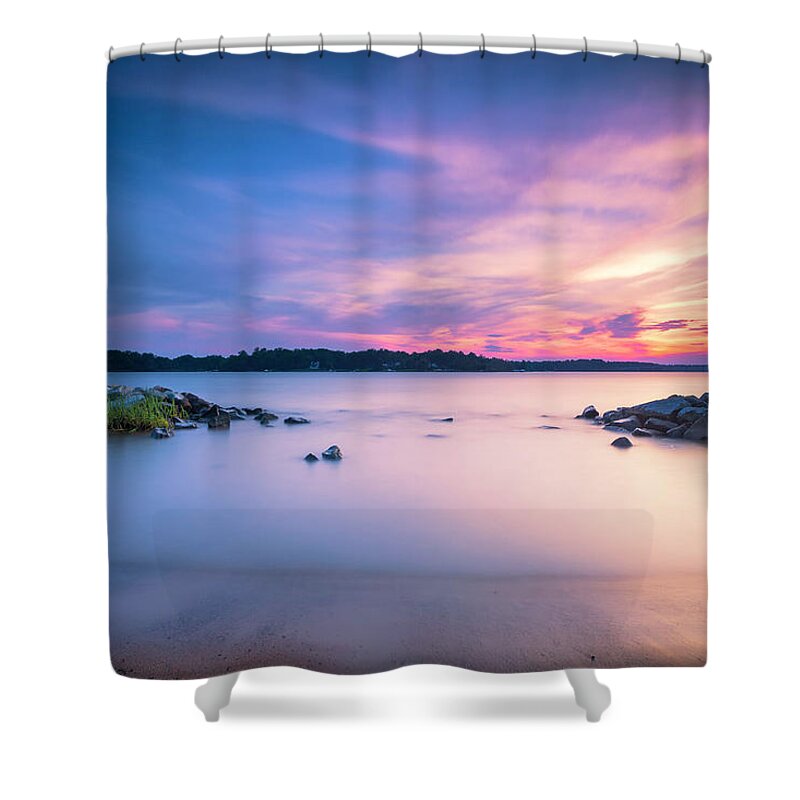 Sunset Shower Curtain featuring the photograph June sunset on the river by Edward Kreis