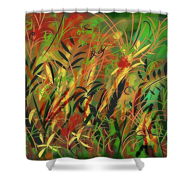 Abstract Shower Curtain featuring the digital art Jungle Out There by Sherry Killam