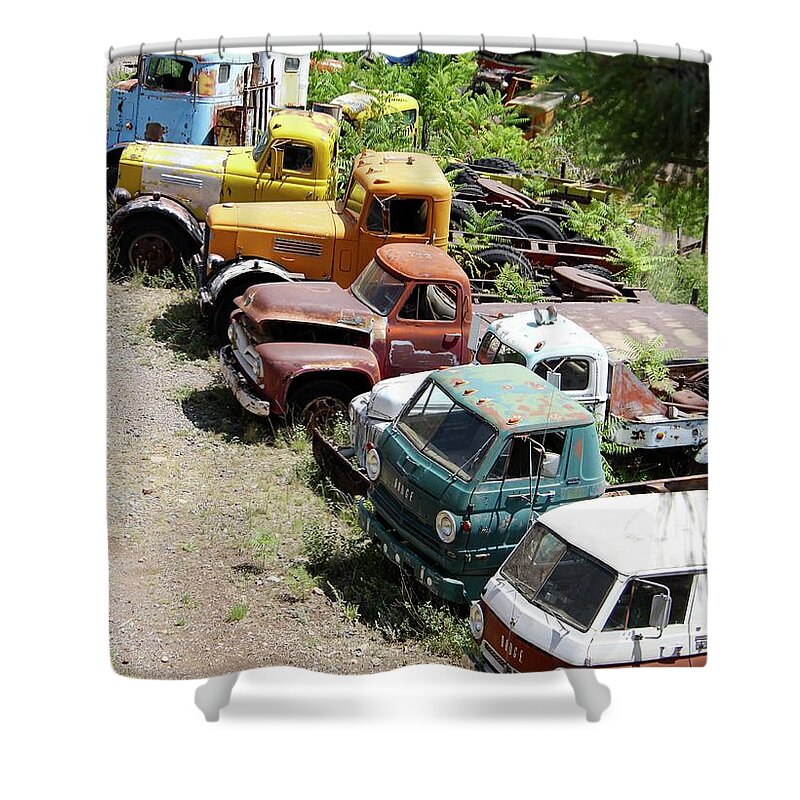 Cars Shower Curtain featuring the photograph Junkyard Rainbow by Suzanne Oesterling