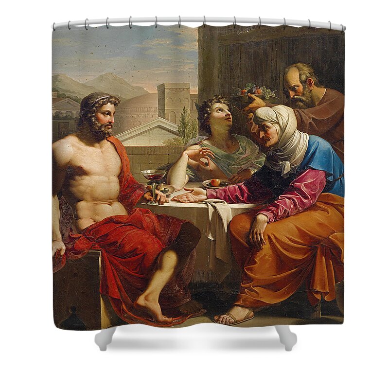Circle Of Andrea Appiani Shower Curtain featuring the painting Jupiter and Mercury at Philemon and Baucis by Circle of Andrea Appiani