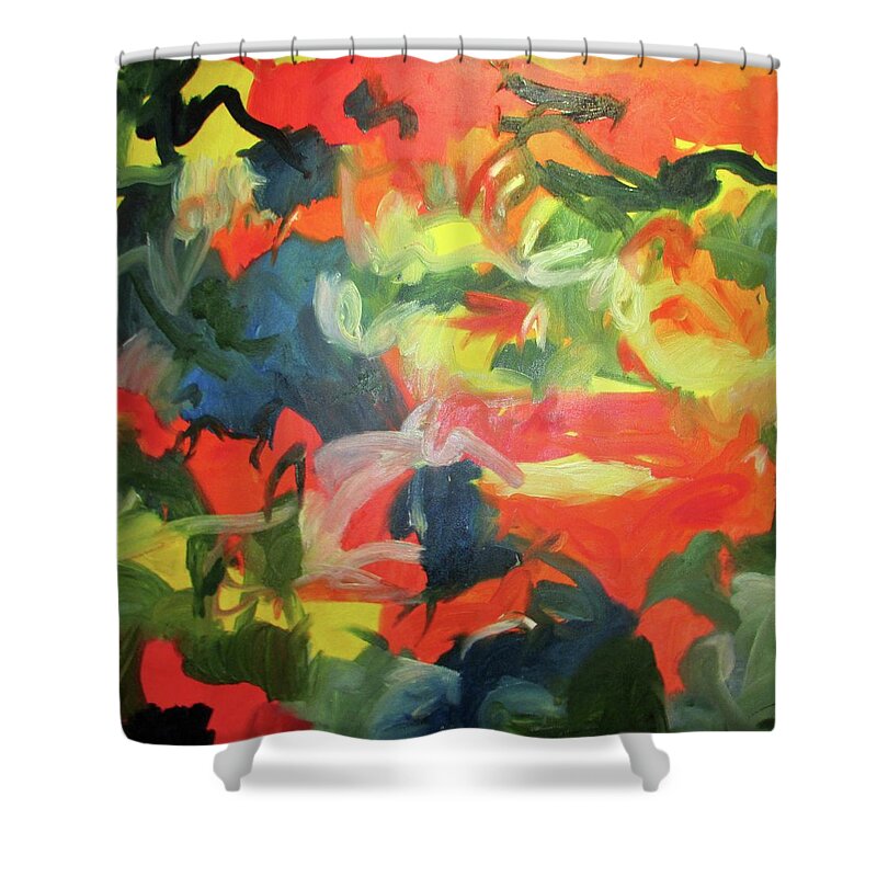 Abstract Shower Curtain featuring the painting Just Below The Surface by Steven Miller