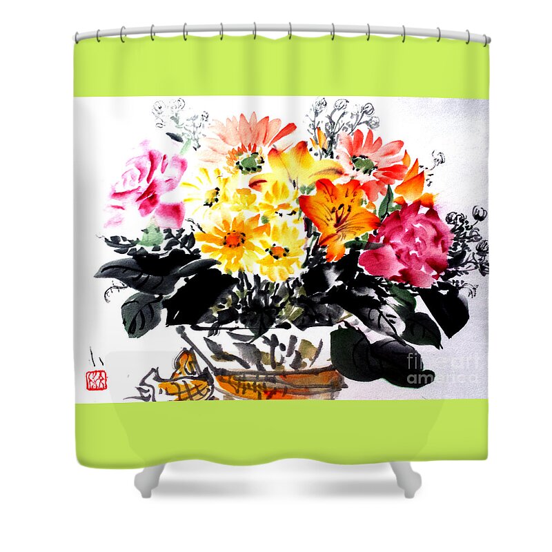 Japanese Shower Curtain featuring the painting Just For You by Fumiyo Yoshikawa