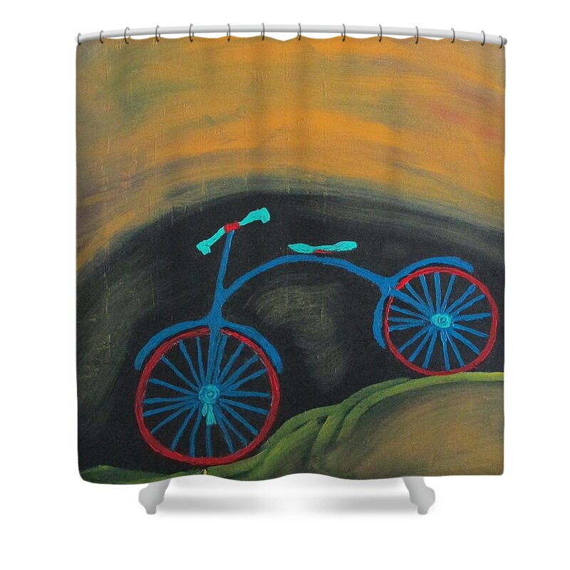 Abstract Riding Bicycles Shower Curtain featuring the painting Just Roamin by Sharyn Winters