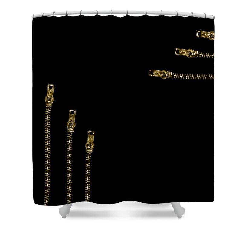 Black And Gold Shower Curtain featuring the digital art Just Zip It Black Design by Barefoot Bodeez Art