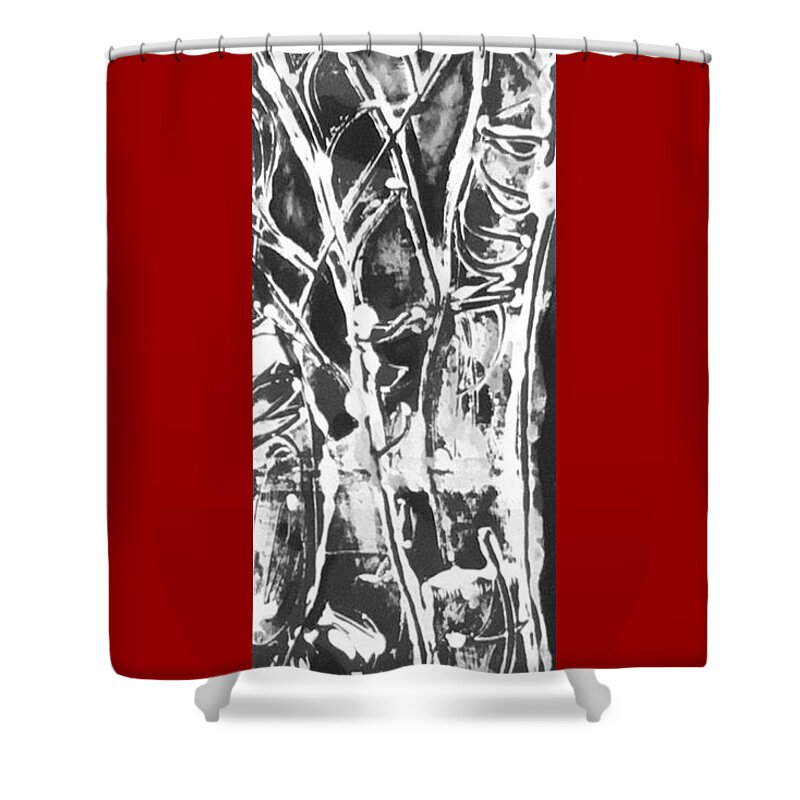 Trees Mono-prints Carol Rashawnna Williams Nature Black And White Shower Curtain featuring the painting Justice by Carol Rashawnna Williams