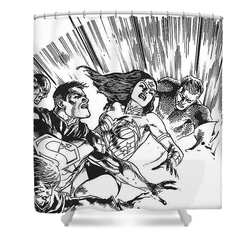 Justice League Of America Shower Curtain featuring the digital art Justice League Of America by Maye Loeser