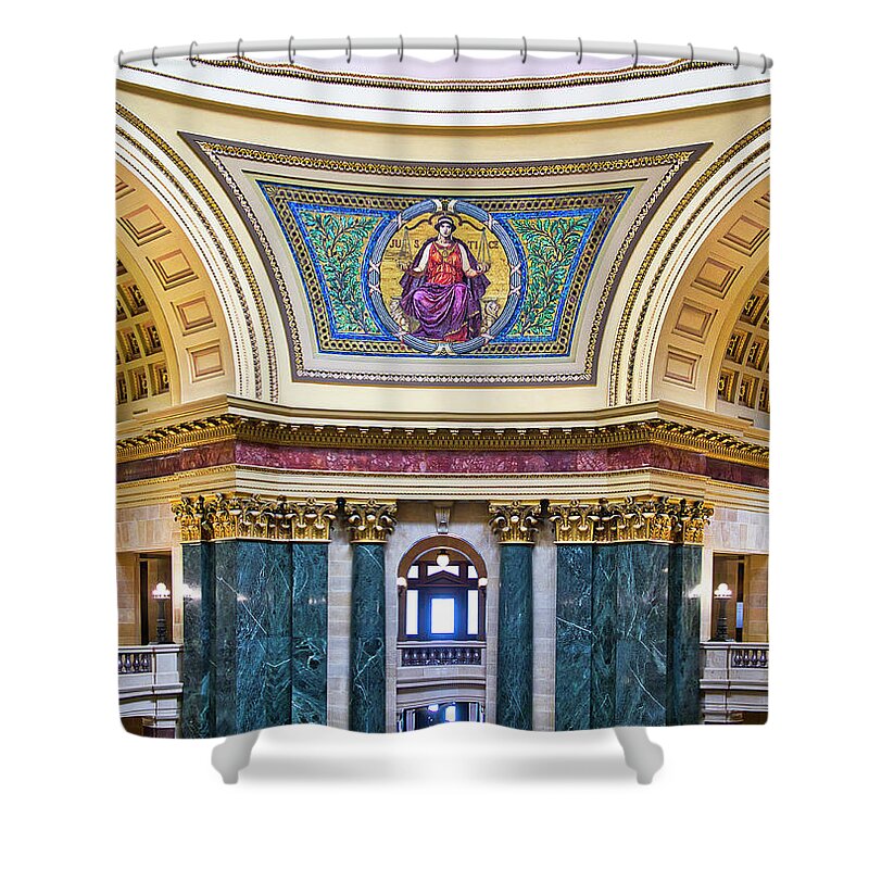 Madison Shower Curtain featuring the photograph Justice Mural - Capitol - Madison - Wisconsin by Steven Ralser