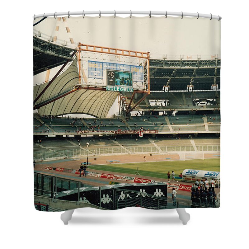  Shower Curtain featuring the photograph Juventus - Stadio delle Alpi - West Goal Stand - September 1997 by Legendary Football Grounds