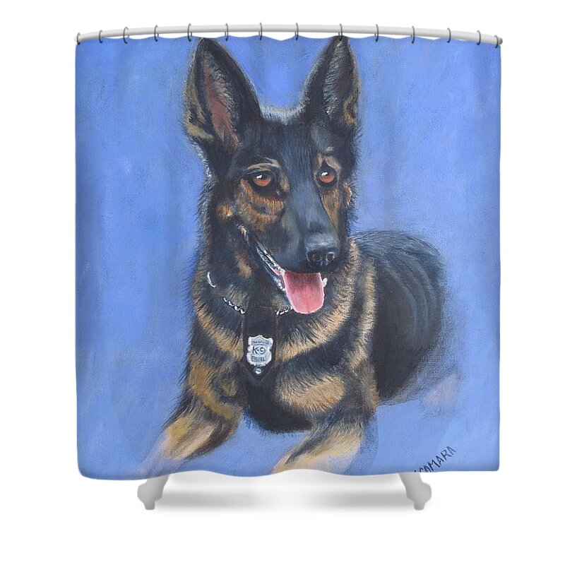 Pets Shower Curtain featuring the painting K-9 Moses by Kathie Camara