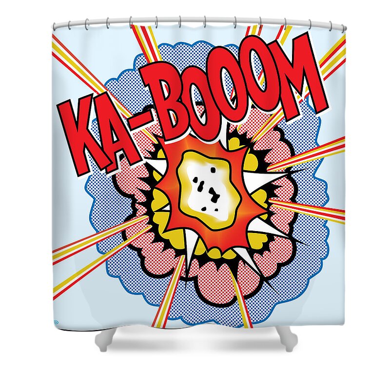 Pop Art Shower Curtain featuring the painting Ka-Booom by Gary Grayson