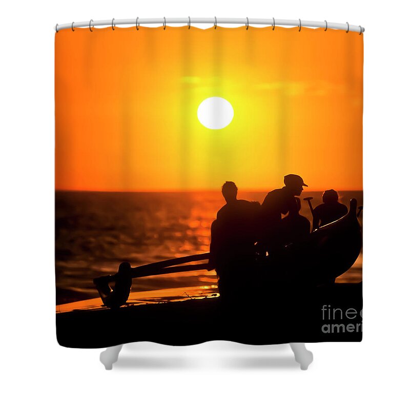 Hawai'i Shower Curtain featuring the photograph Kaanapali Beach Outrigger Sunset by Jim Cazel