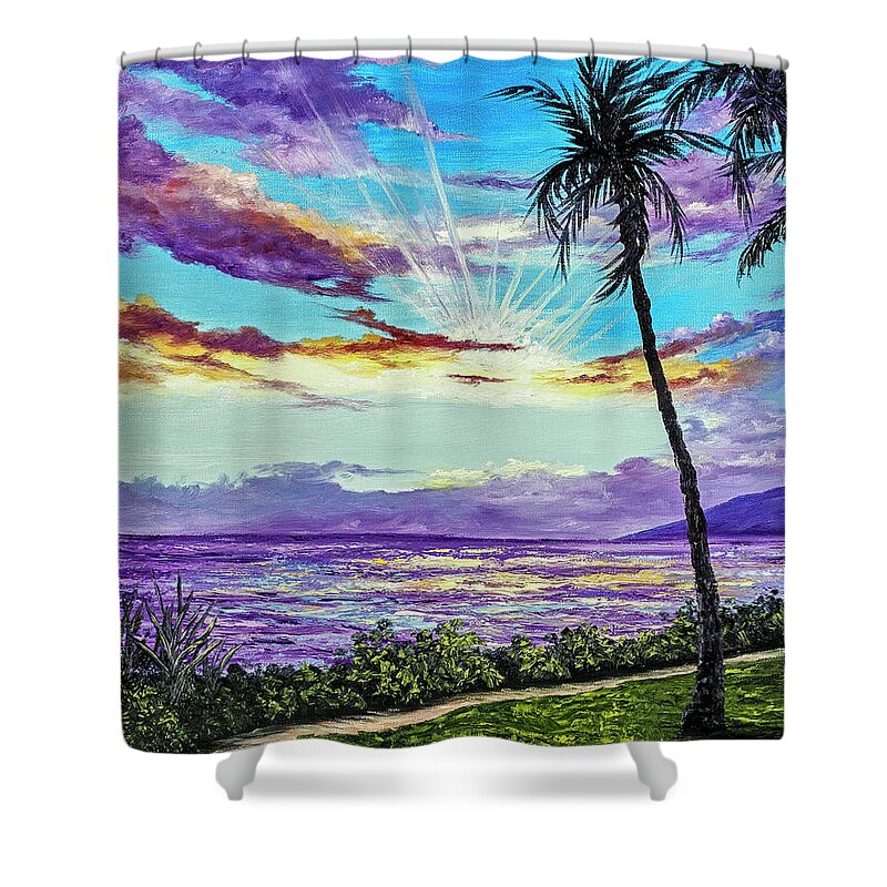 Kaanapali Beach Sunset Shower Curtain featuring the painting Ka'anapali Beach Sunset by Darice Machel McGuire