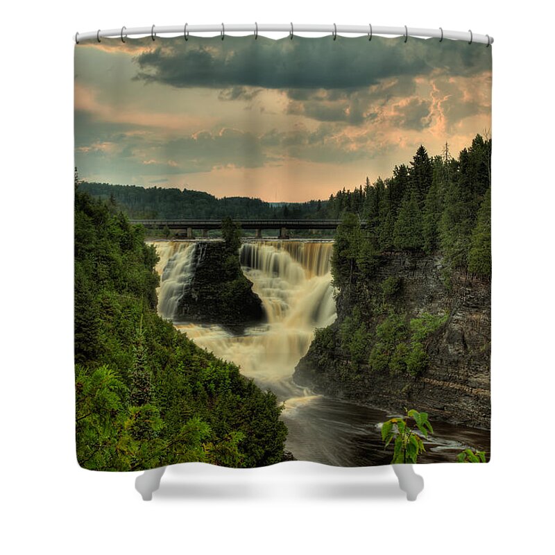 Green Mantle Shower Curtain featuring the photograph Kakabeka Falls After a Storm by Jakub Sisak