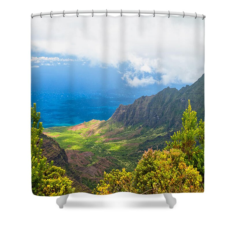 Kalalau Valley Lookout Kauai Hawaii Hi Mountain Landscape Shower Curtain featuring the photograph Kalalau Valley 2 by Brian Harig