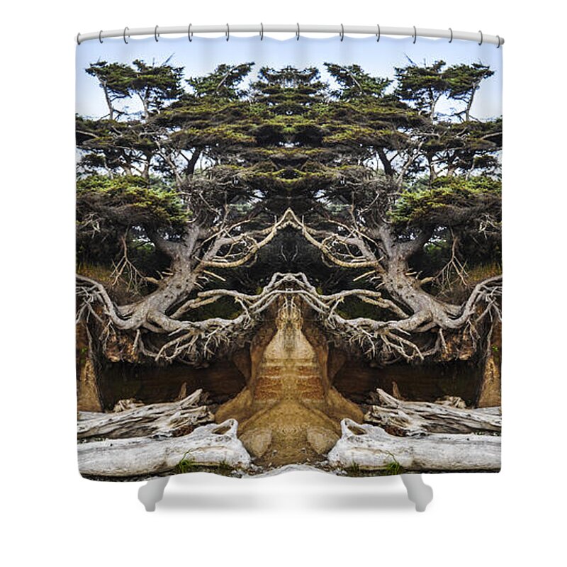 Powerful Shower Curtain featuring the digital art Meditating Tree by Pelo Blanco Photo