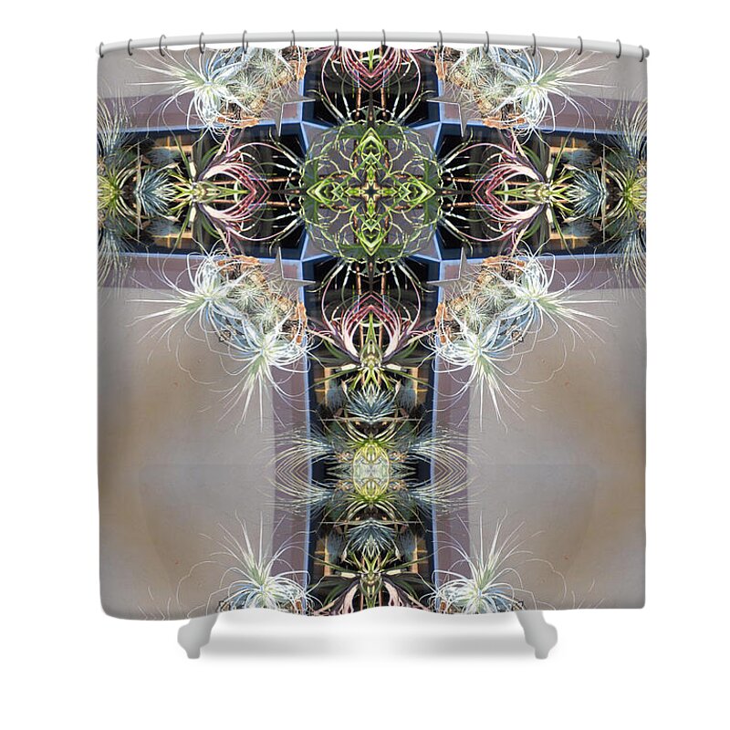 Kaleidoscope Shower Curtain featuring the digital art Kaleidoscope Cross by Frances Miller