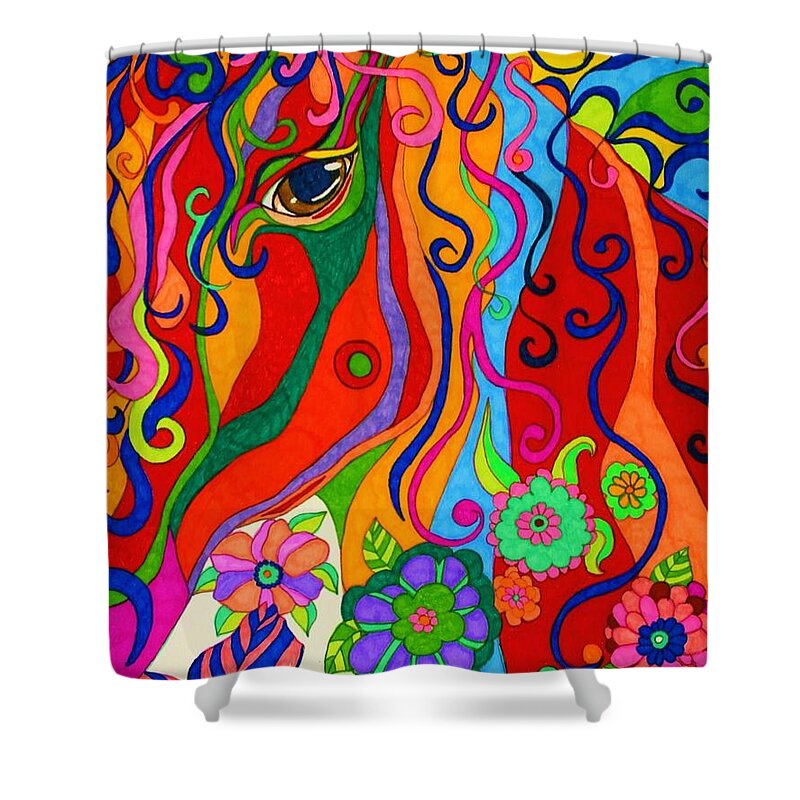 Horse Shower Curtain featuring the drawing Kaleidoscope Eyes 2016 by Alison Caltrider