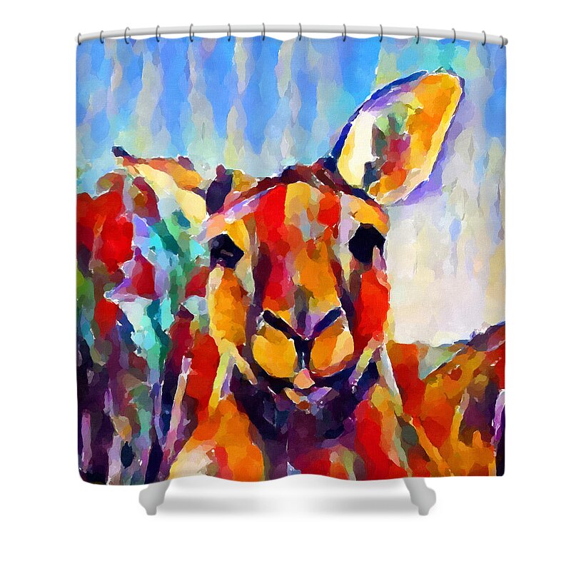 Kangaroo Watercolor Shower Curtain featuring the painting Kangaroo Watercolor by Chris Butler