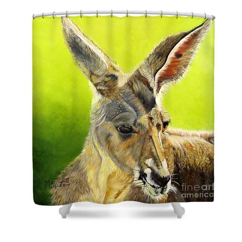 Macropus Shower Curtain featuring the painting Kangeroo by Marilyn McNish