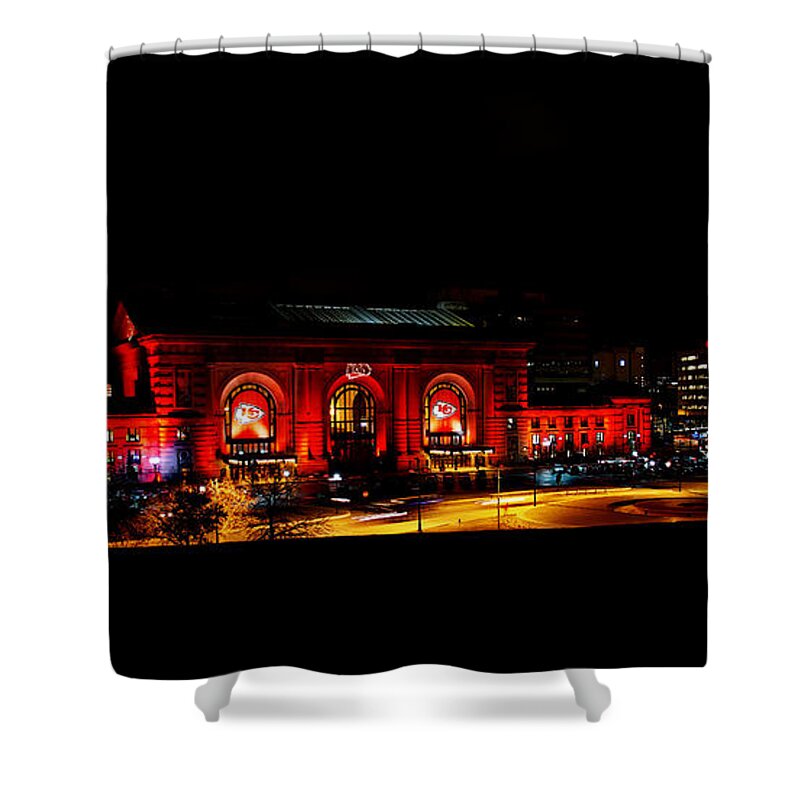 Kansas City Shower Curtain featuring the photograph Kansas City's Union Station in Chiefs Red by Alan Hutchins