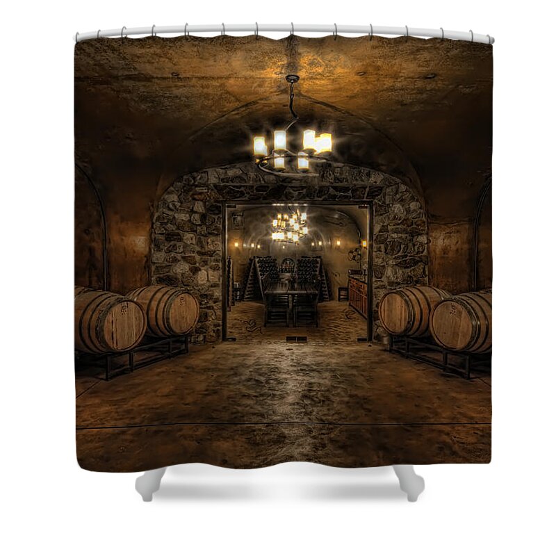 Hdr Shower Curtain featuring the photograph Karma Winery Cave by Brad Granger