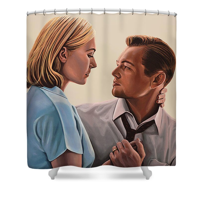 Kate Winslet Shower Curtain featuring the painting Kate Winslet and Leonardo DiCaprio by Paul Meijering