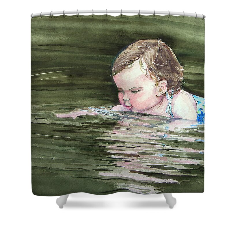 Child In River Shower Curtain featuring the painting Katie Wants A River Rock by Sam Sidders