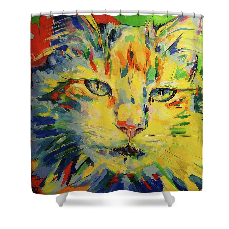 Cat Shower Curtain featuring the painting Minina by Koro Arandia