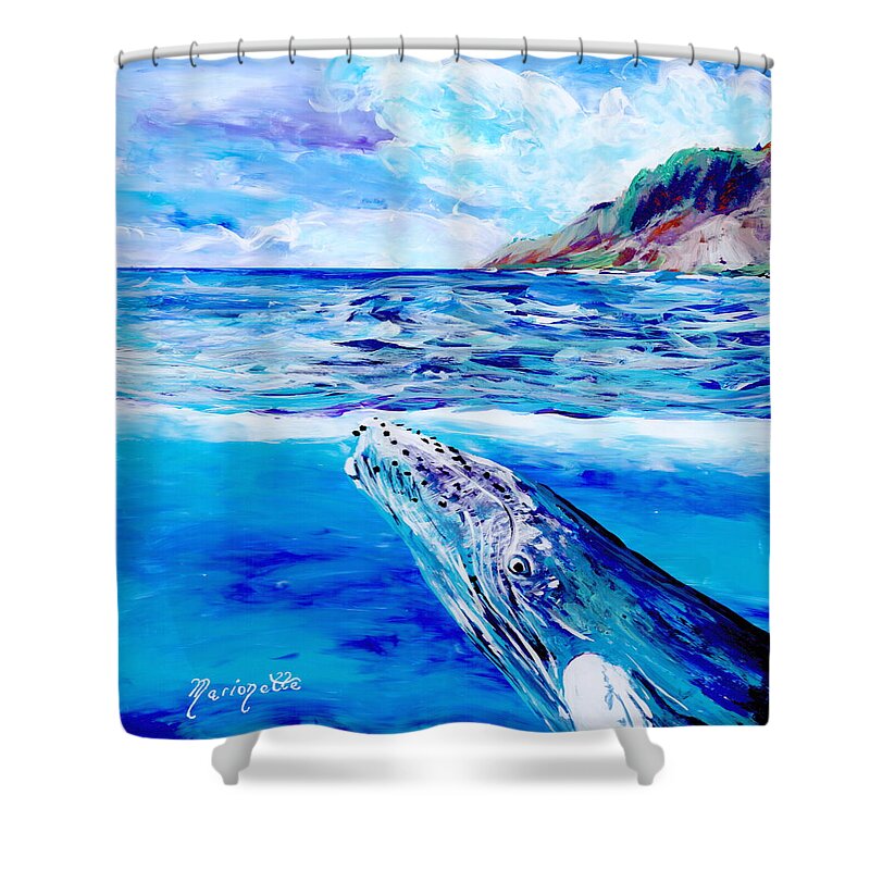 Whale Art Prints Shower Curtain featuring the painting Kauai Humpback Whale by Marionette Taboniar