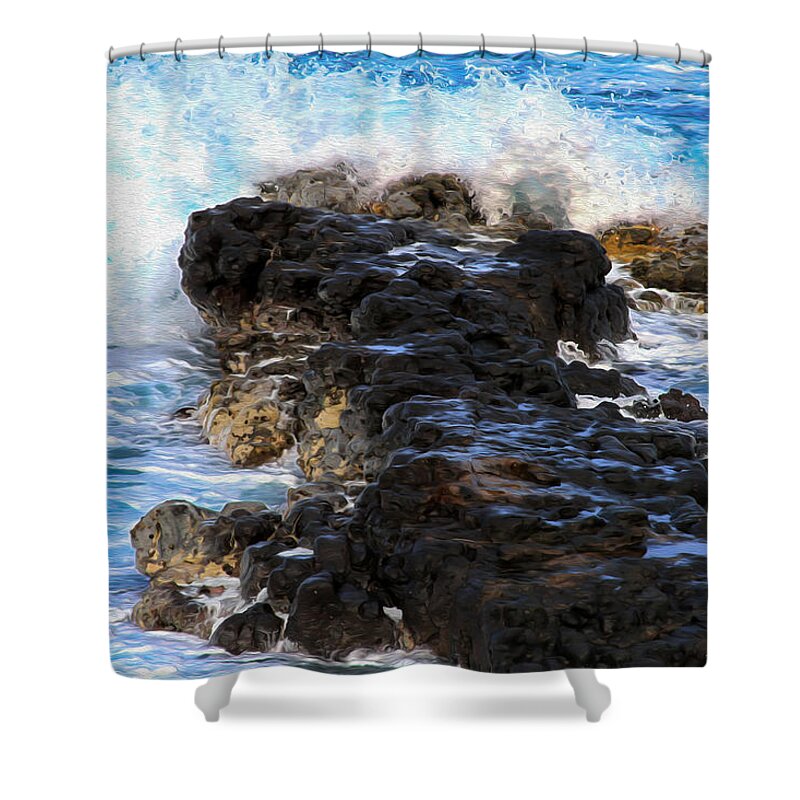Bonnie Follett Shower Curtain featuring the photograph Kauai Rock Splash by Bonnie Follett